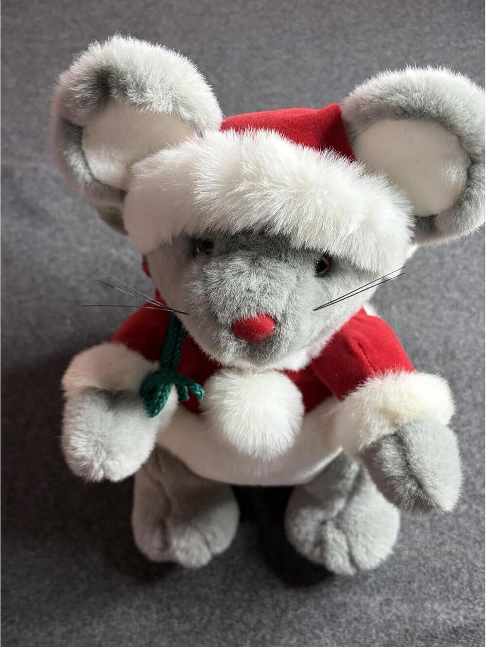 1987 Fisher Price Puffalump Gray Mouse Christmas Candy Cane Plush Stuffed READ
